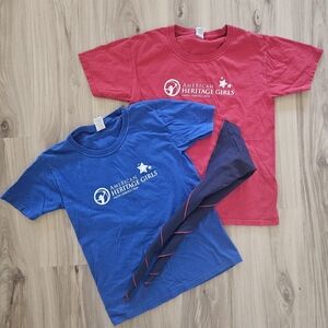 American Heritage Girls Class B Uniform Red and Blue Shirts & Tenderheart Lot